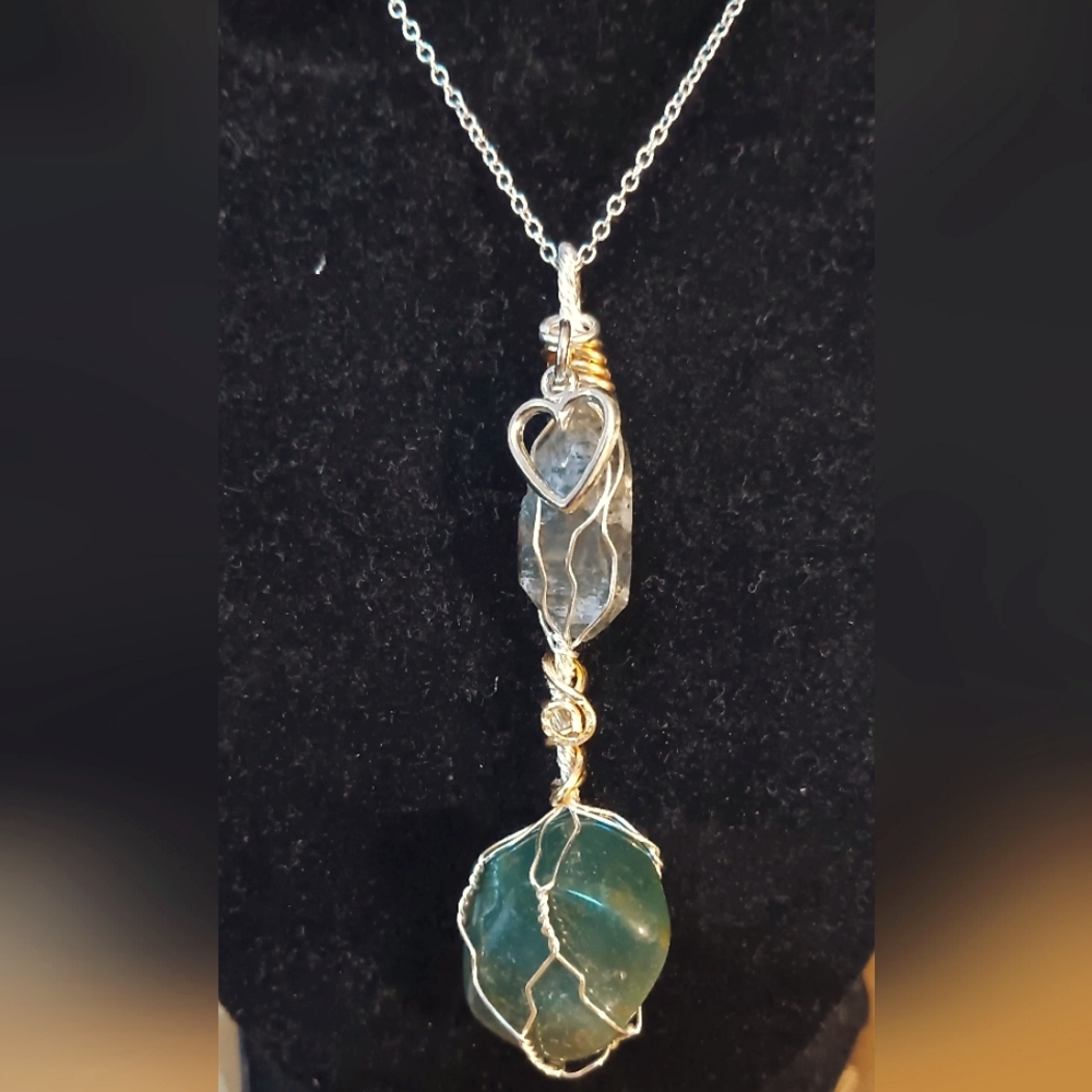 Wire Wrapped Moss Agate Pendant Necklace